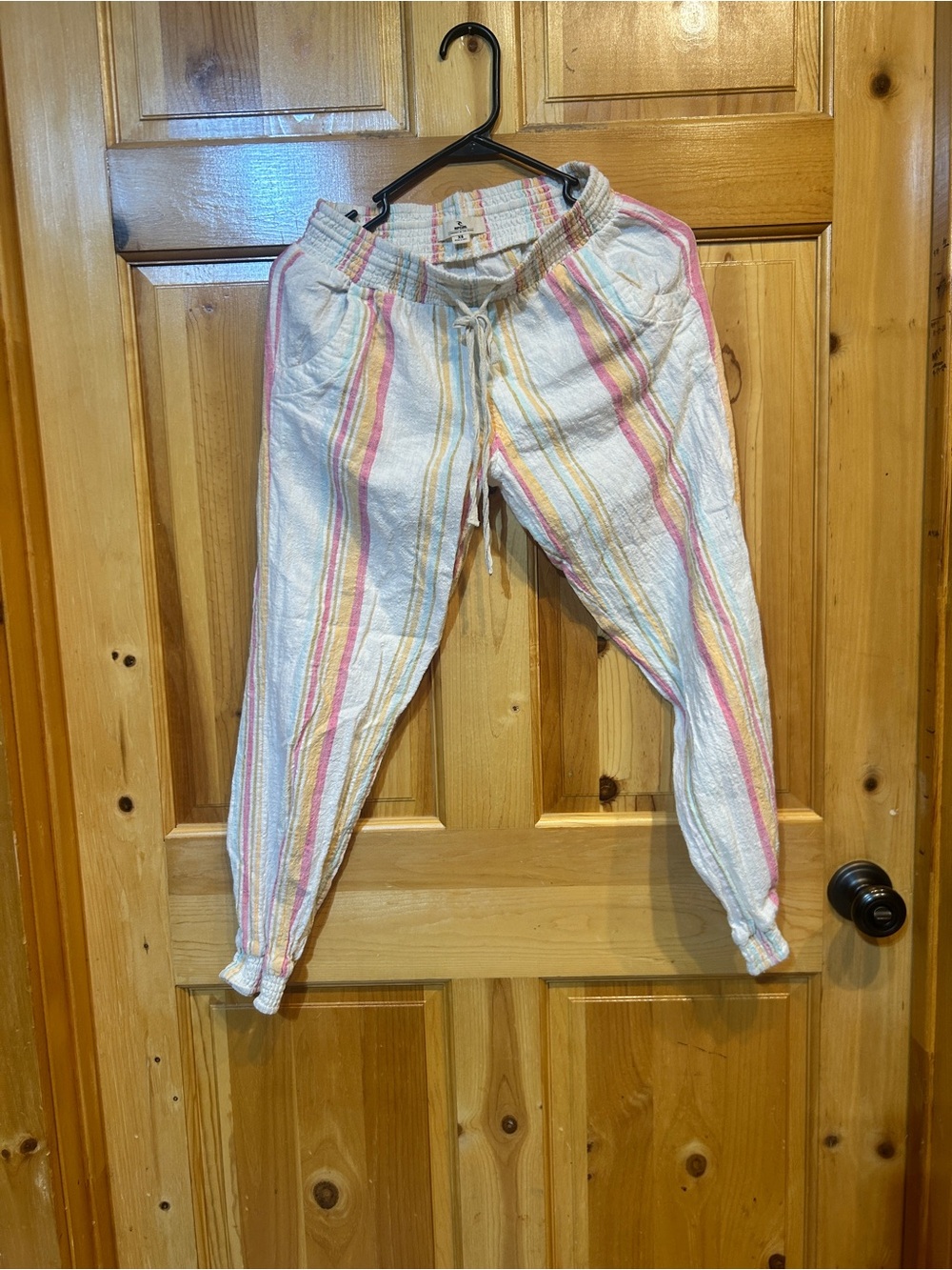 Rip Curl White Striped Capris with Pink and Yellow Accents